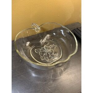 Hazel Atlas, 1950 Orchard Pattern Glass Apple-Shaped Serving Large Bowl Dish 11"